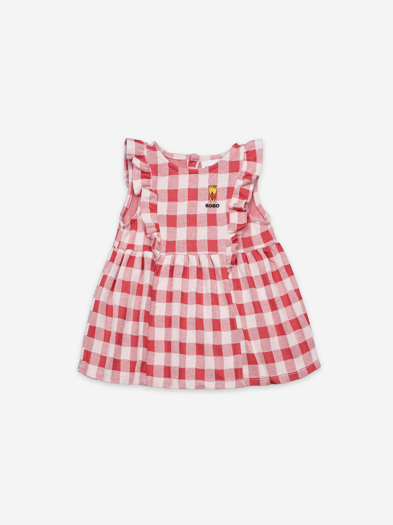 Vichy All Over Jersey Ruffle Dress