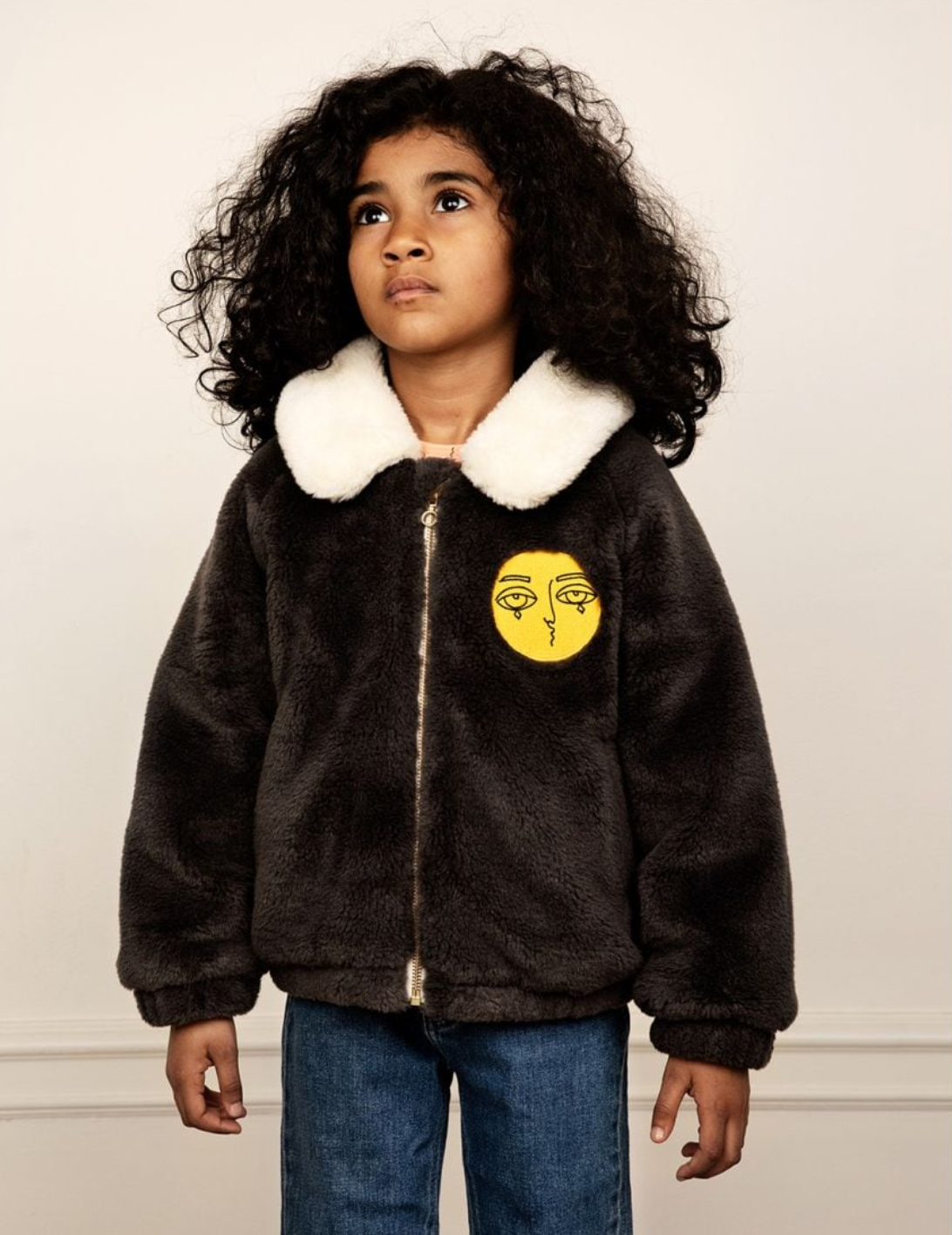 Faux Fur Aviator Jacket Dark Grey