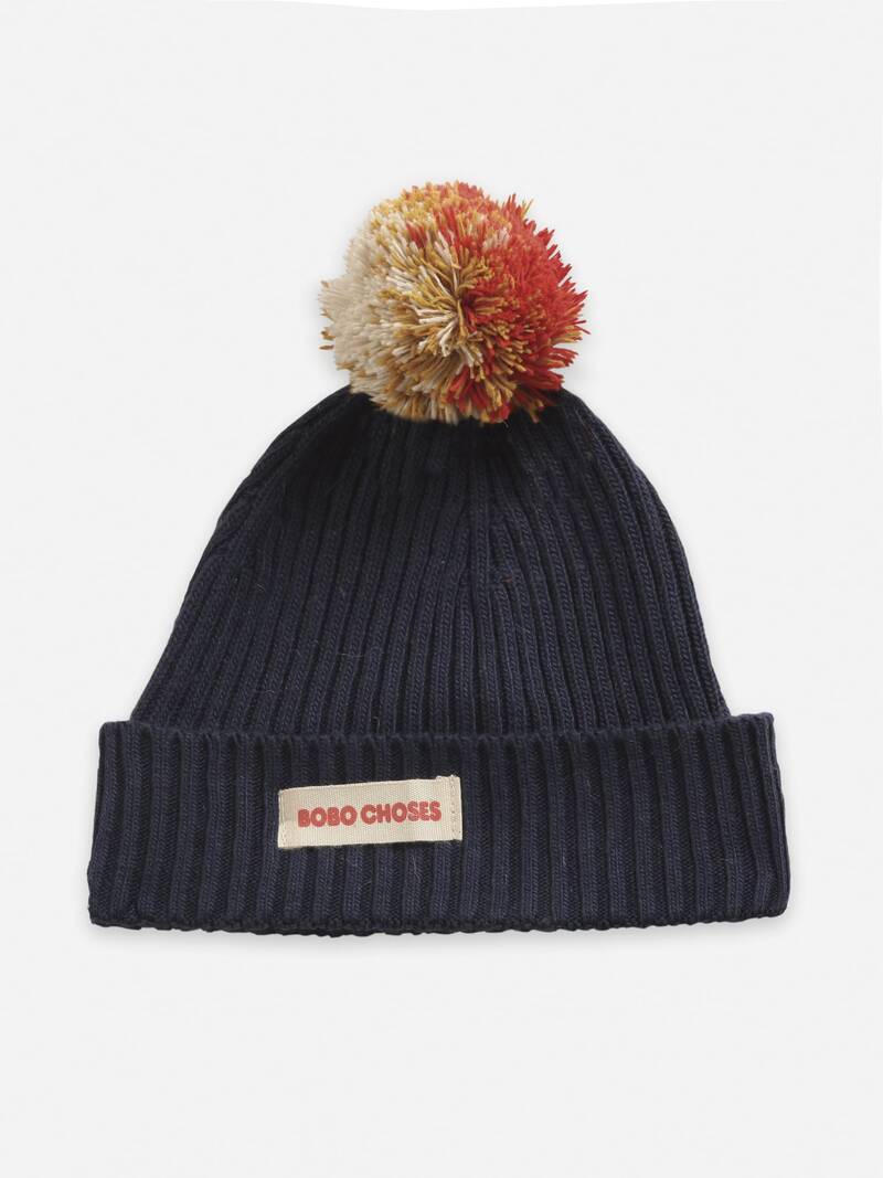 Multicolor Pompom knitted beanie twilight blue