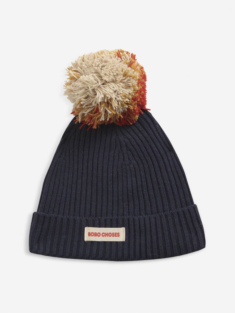 Multicolor Pompom knitted beanie twilight blue