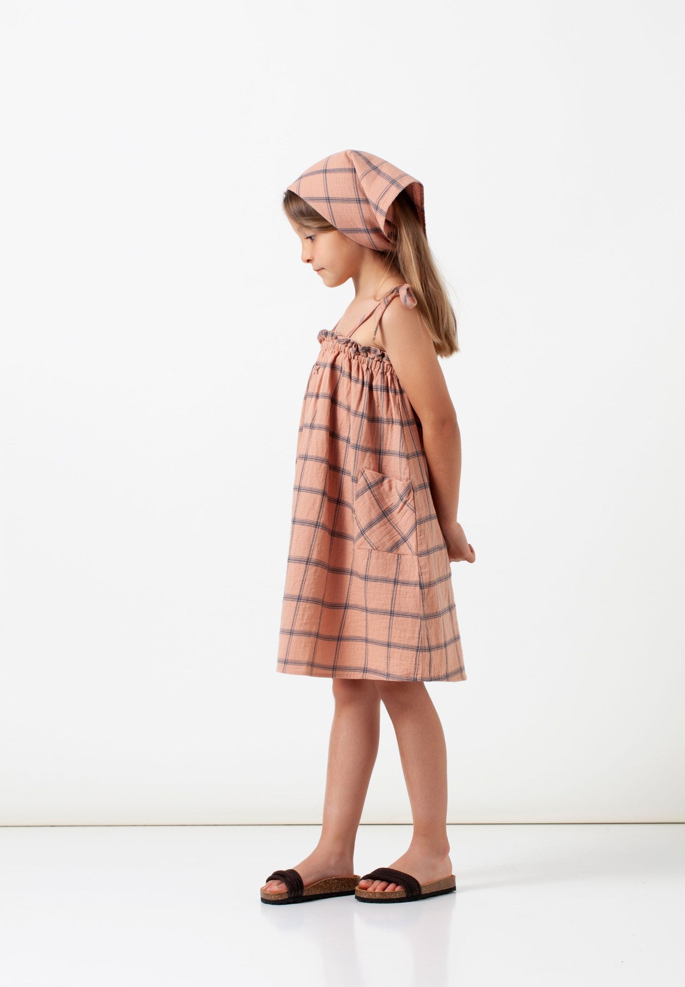 Checked Dress With Suspenders Light Brown