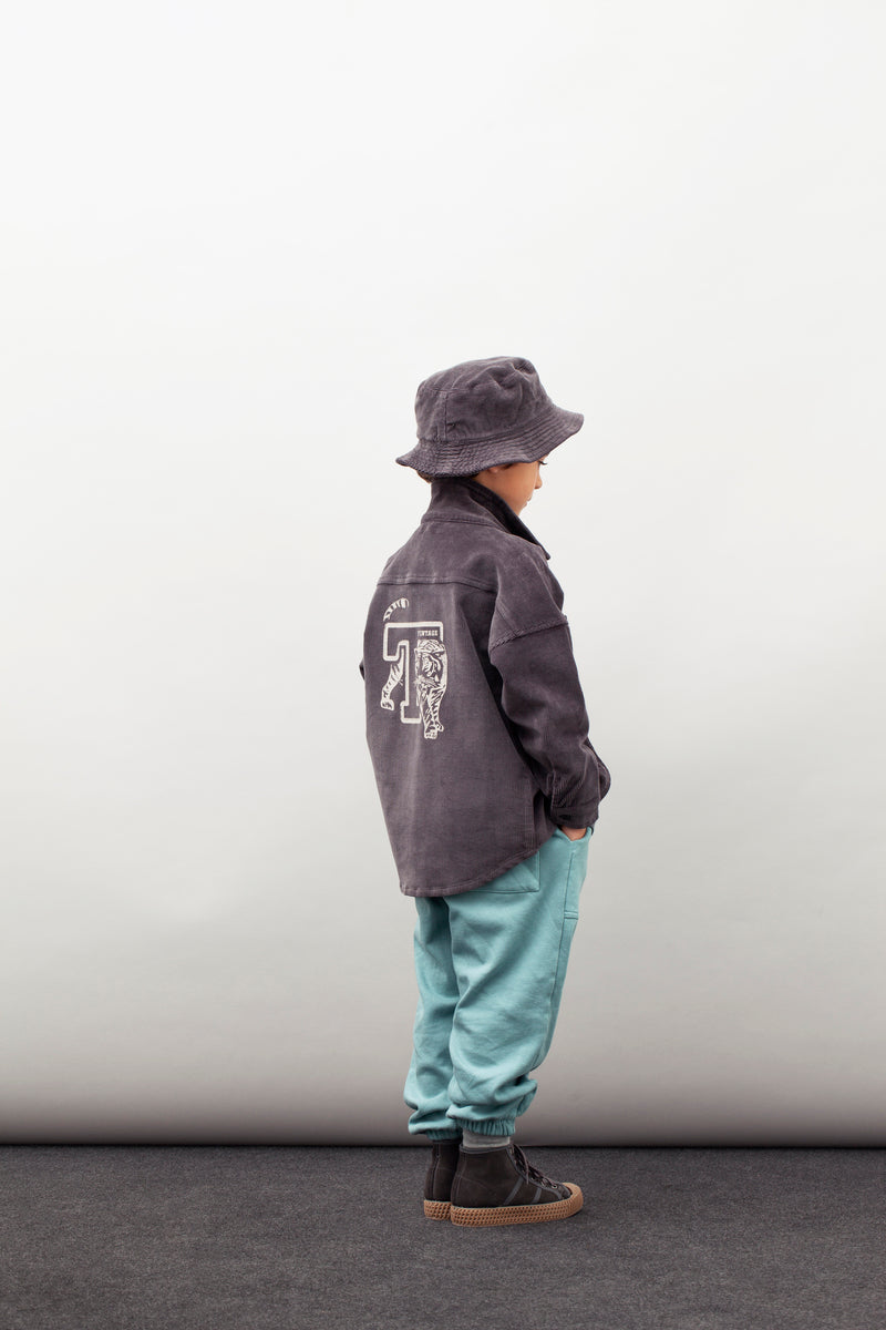 Corduroy Overshirt With Print dark grey