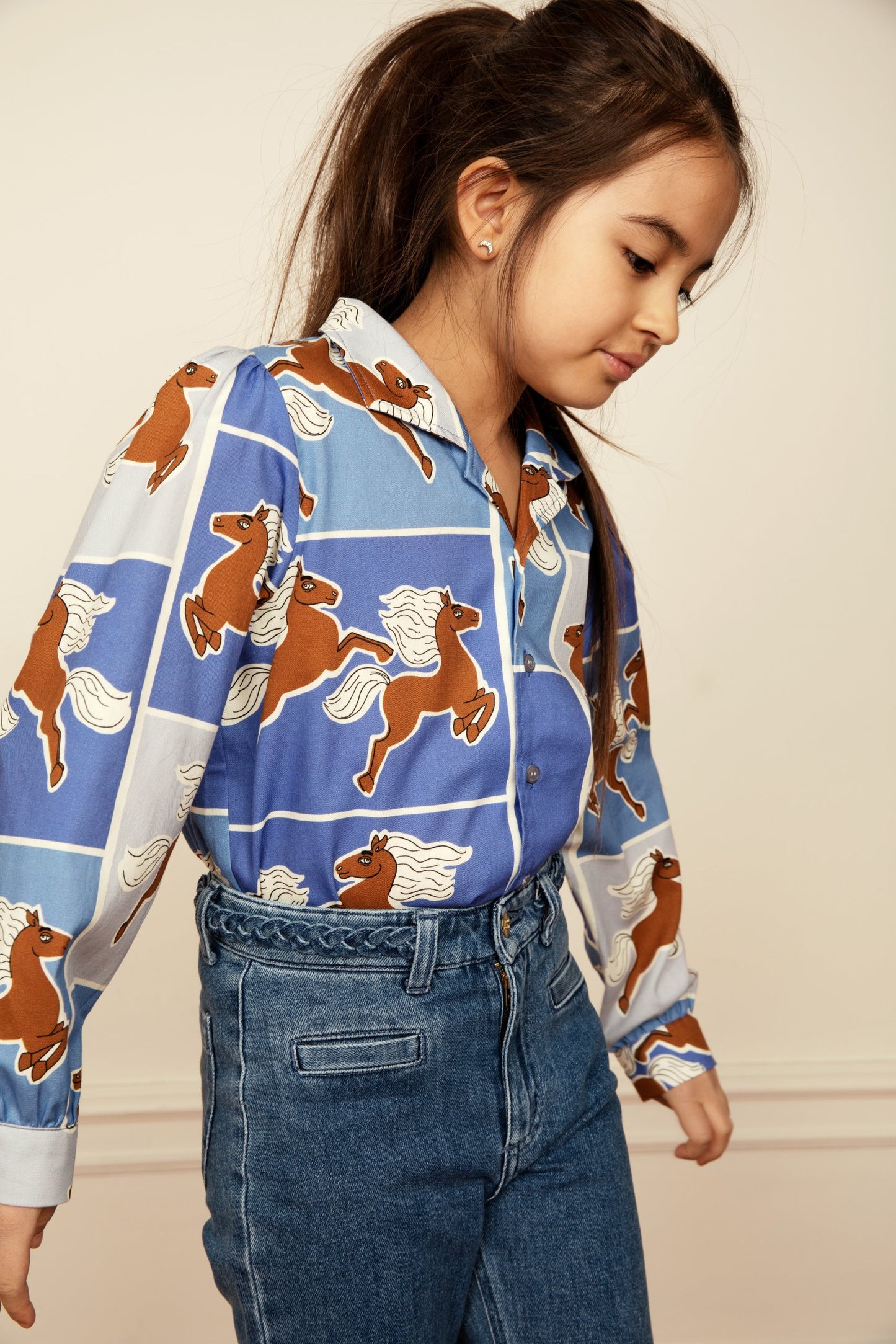 Horses Woven Shirt Blue