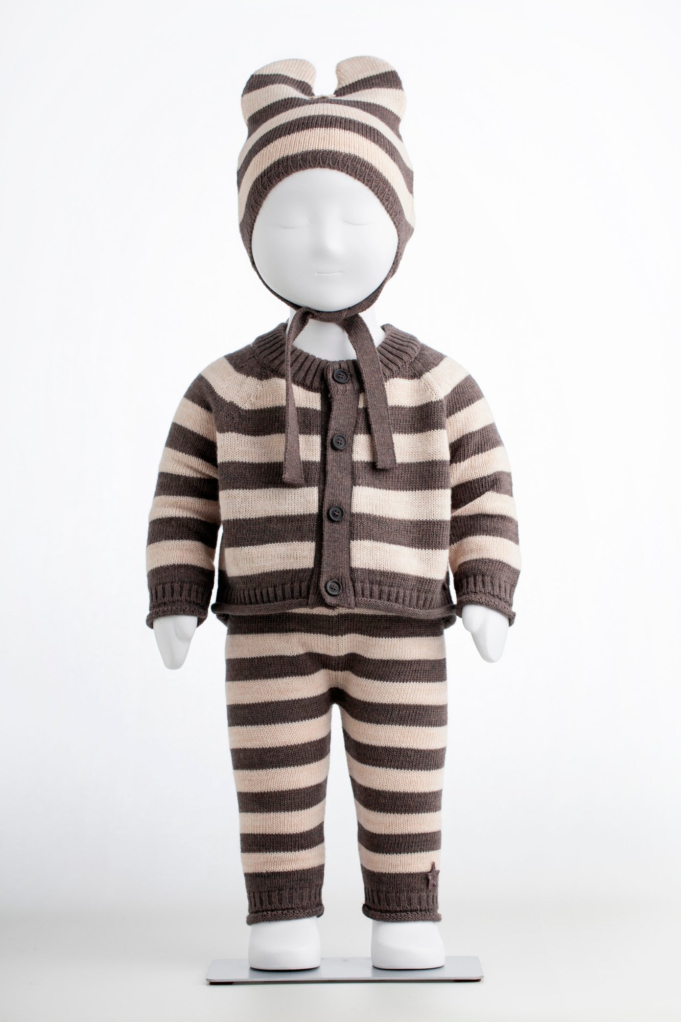 Knited Striped Ears Cap dark grey