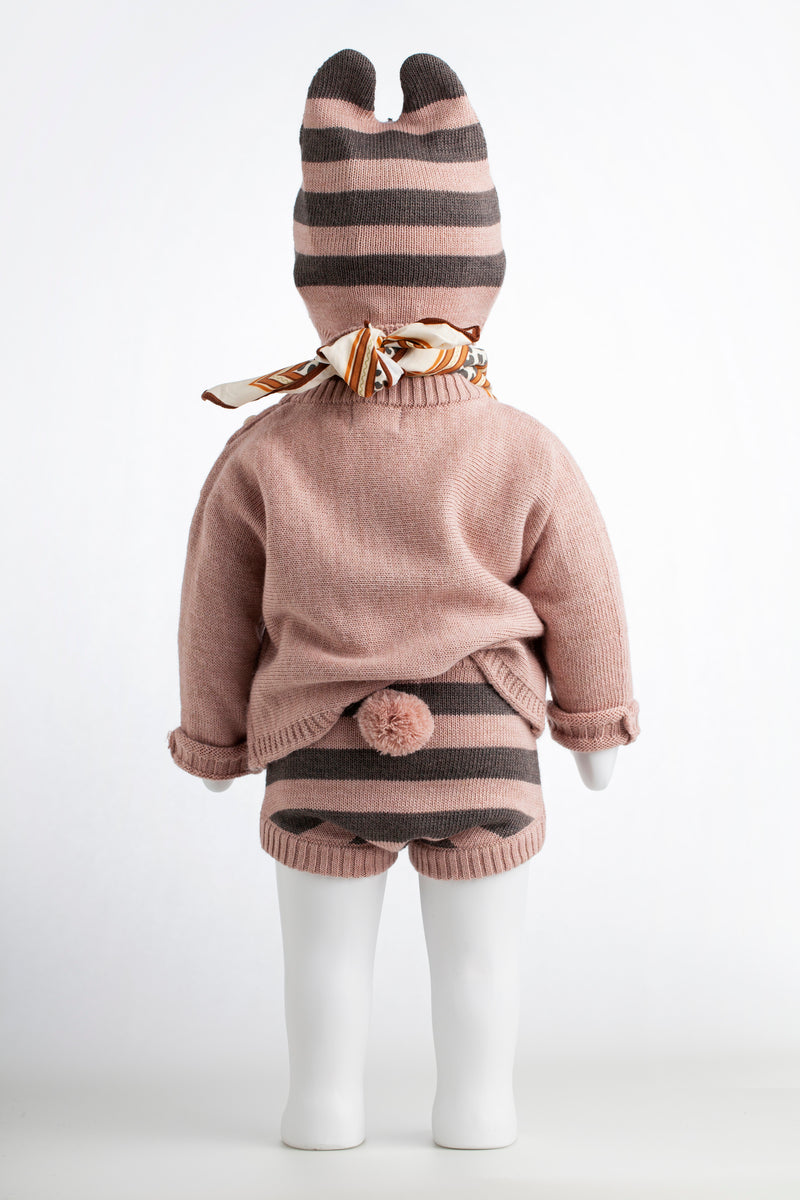 Knited Striped Ears Cap pink