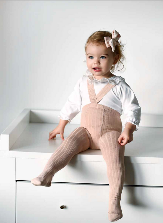 Rib Tights With Elastic Suspenders Old Rose