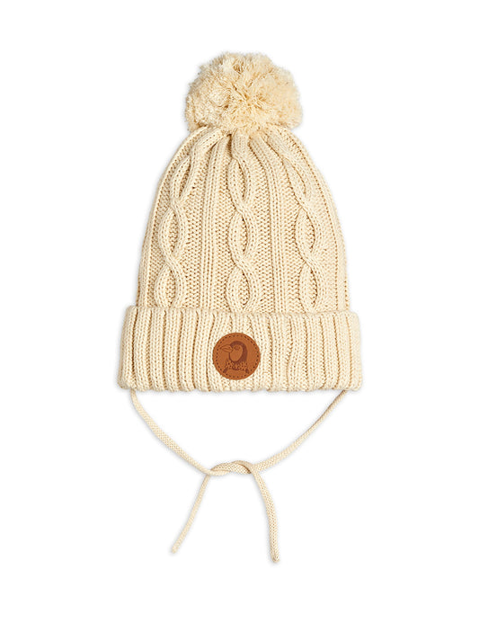 Cable Knitted Pompom Hat Off-White