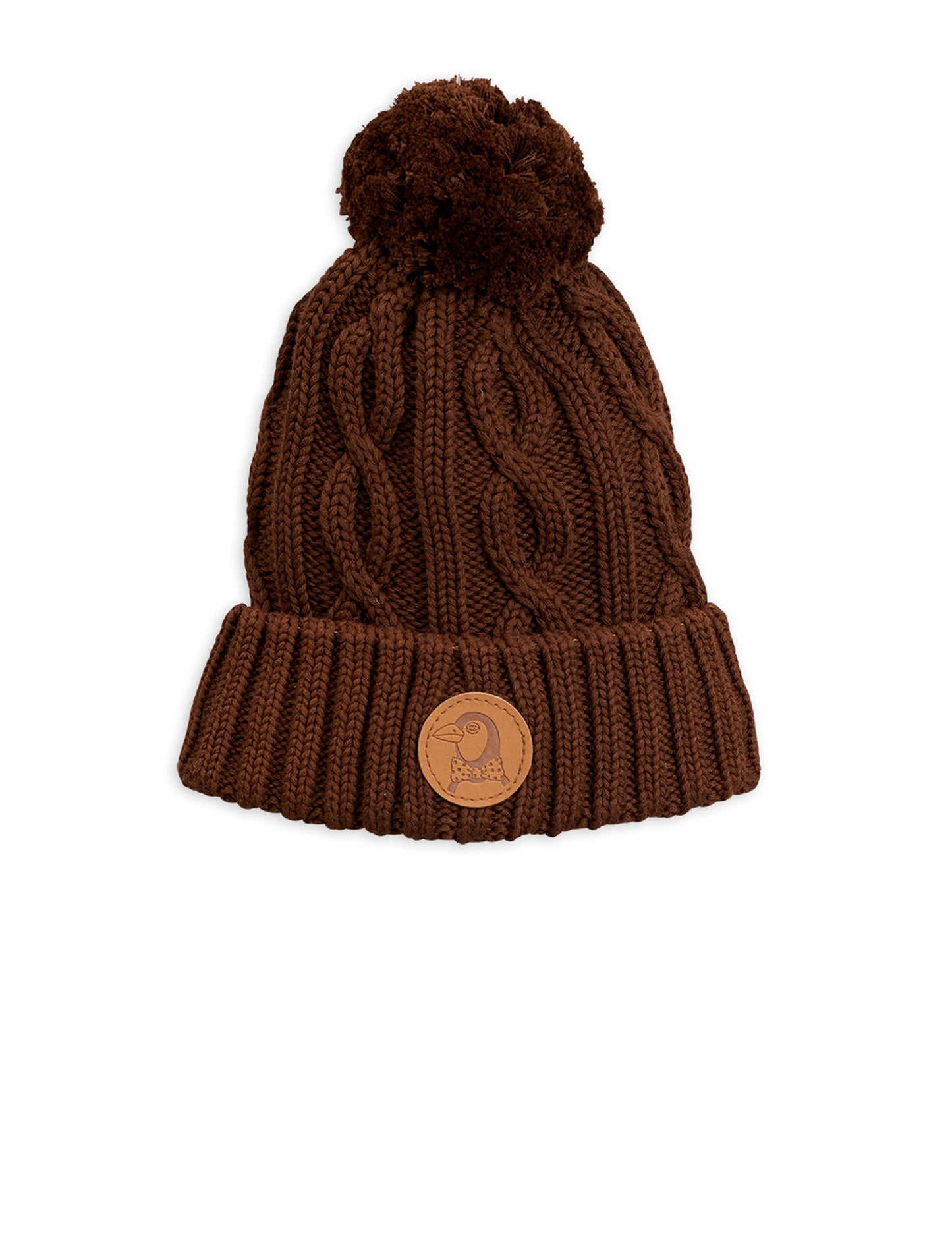 Cable Knitted Pompom Hat Brown