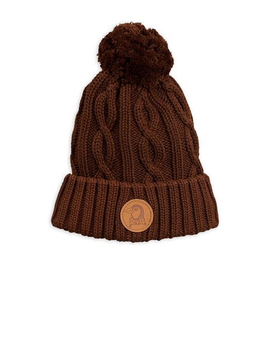 Cable Knitted Pompom Hat Brown