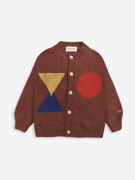 Geometric knitted cardigan kids tandoori spice