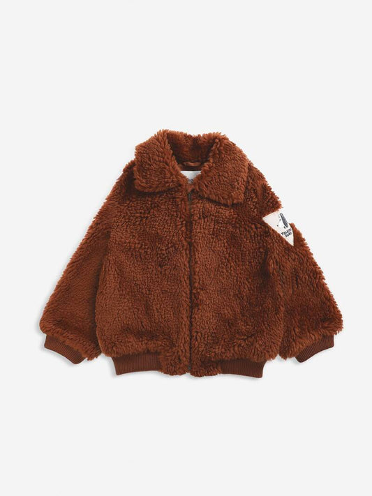 Face embroidery sheepskin Jacket kids tandoori spice
