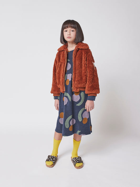 Face embroidery sheepskin Jacket kids tandoori spice