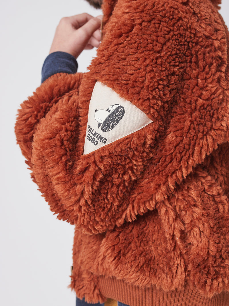 Face embroidery sheepskin Jacket kids tandoori spice