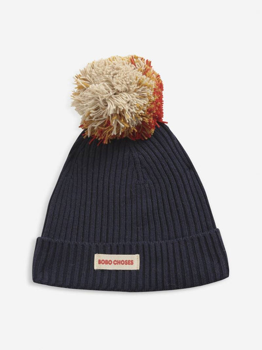 Multicolor Pompom knitted beanie twilight blue