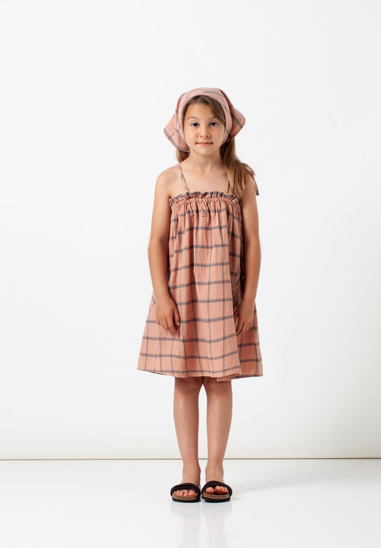 Checked Dress With Suspenders Light Brown