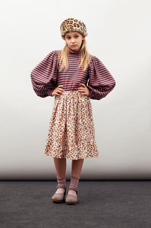 Turtle Neck Striped T-Shirt dark pink