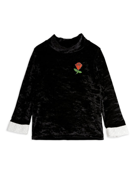 Crushed Velour High Neck Ls Tee Black