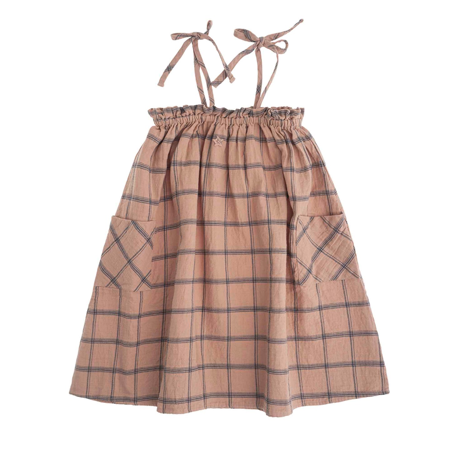 Checked Dress With Suspenders Light Brown