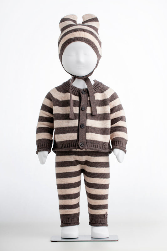 Knited Striped Ears Cap dark grey