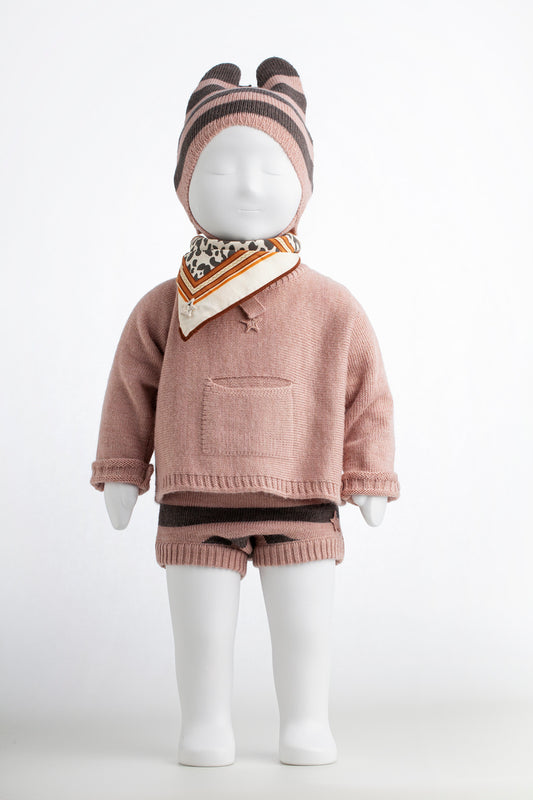 Knited Striped Ears Cap pink