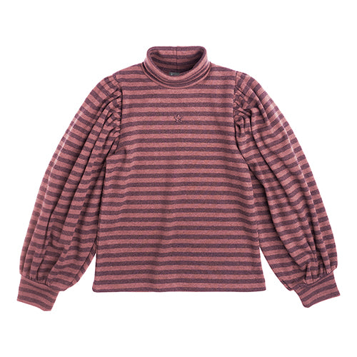 Turtle Neck Striped T-Shirt dark pink
