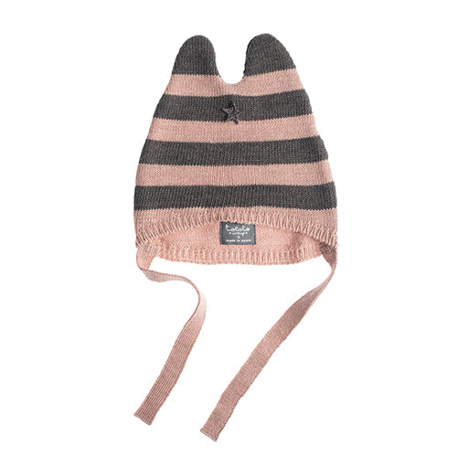 Knited Striped Ears Cap pink
