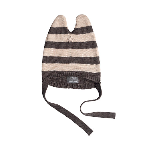 Knited Striped Ears Cap dark grey