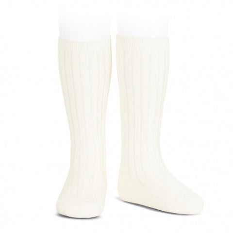 Wide Rib Basic Knee Socks Beige