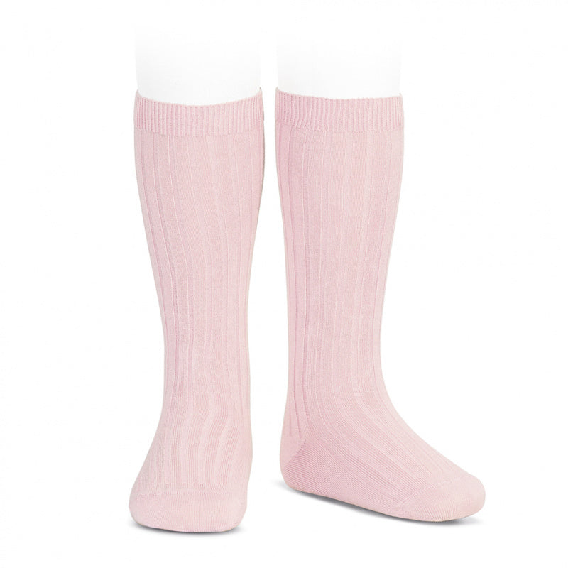 Wide Rib Basic Knee Socks Pink