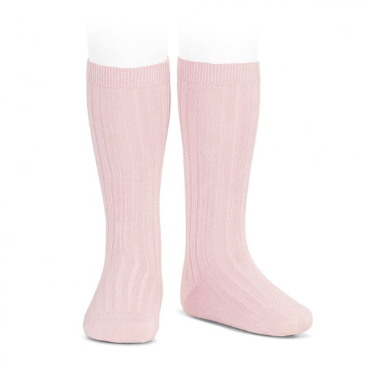 Wide Rib Basic Knee Socks Pink